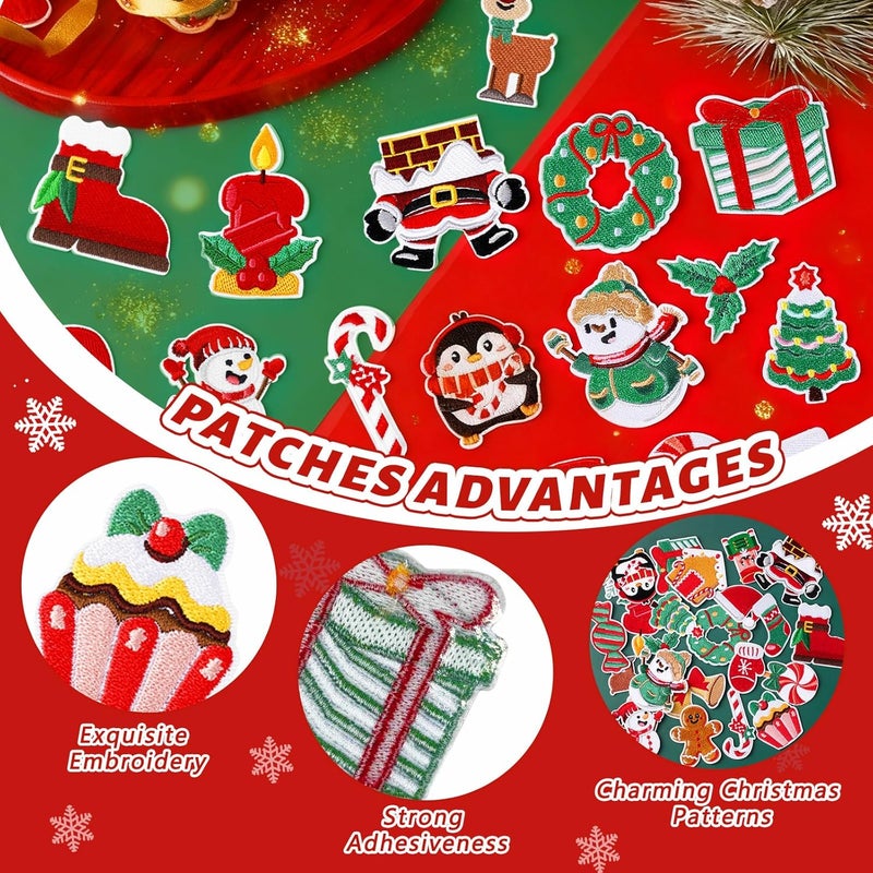 FOGWOWO 25 Pcs Green Red Christmas Patches Christmas Iron on Patches Stickers for Clothing Embroidered Applique Sew on Patch Xmas Tree Snowman Snowflake Stick on Patches for Backpacks Hats Bags DIY Decor - Image 5